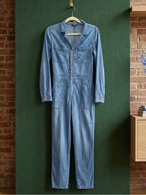 Express Denim Utility Jumpsuit in Light Blue